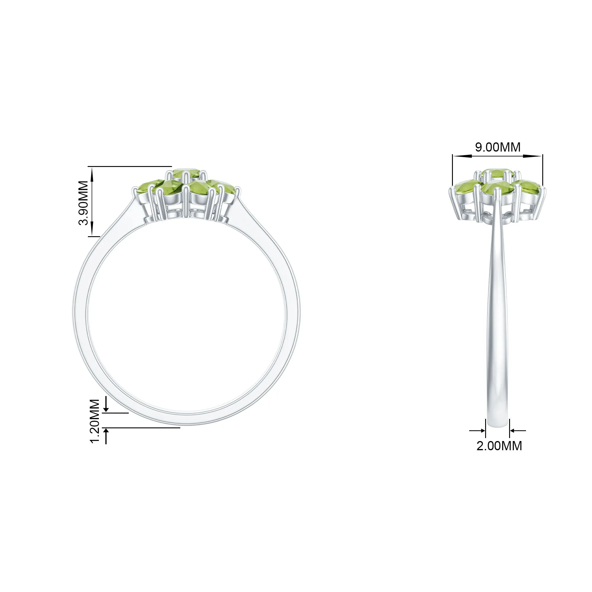 1.25 CT Round Shape Peridot Cluster Flower Ring