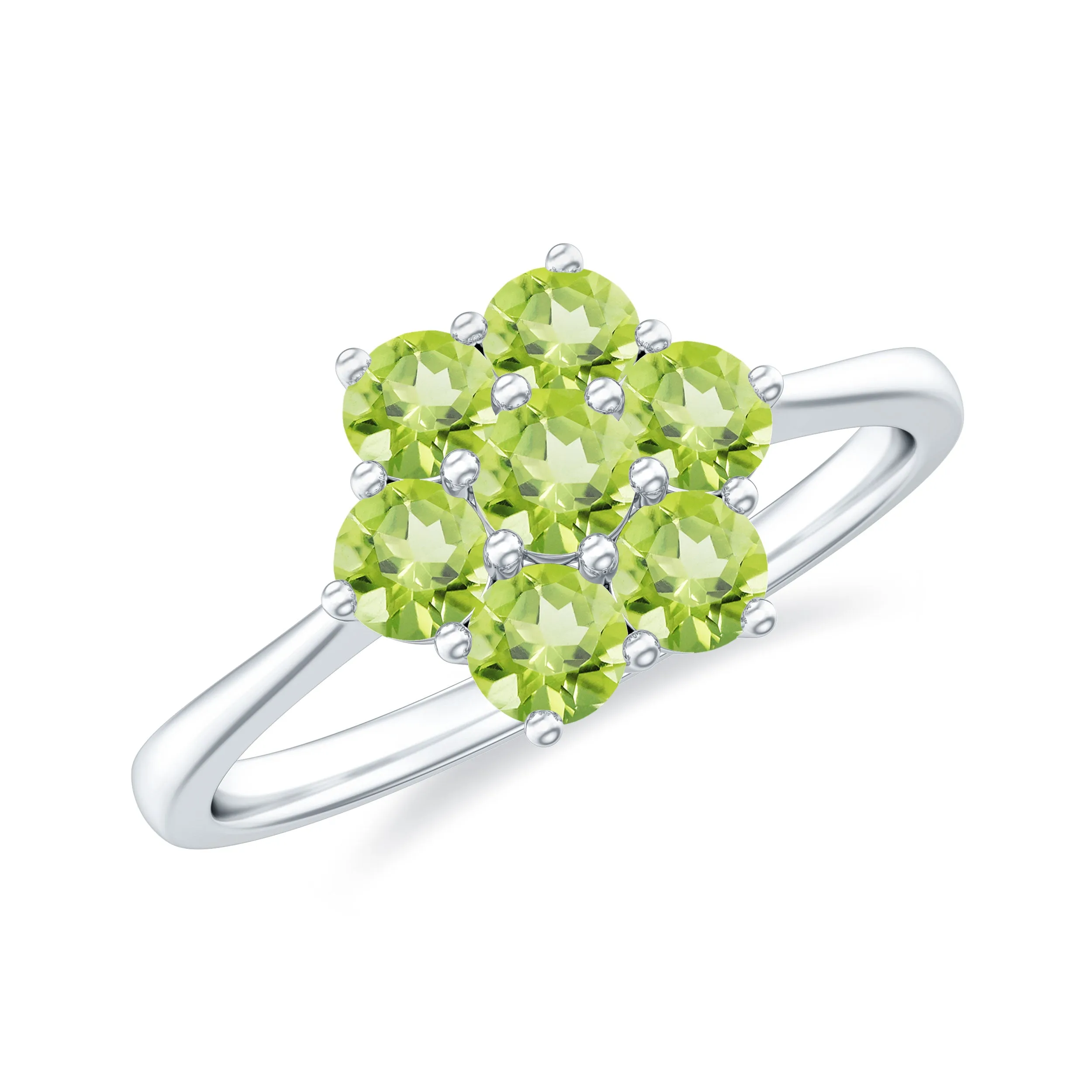 1.25 CT Round Shape Peridot Cluster Flower Ring