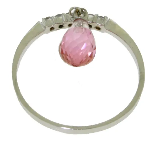 1.45 Carat 14K Solid White Gold Ring Natural Diamond Dangling Pink Topaz