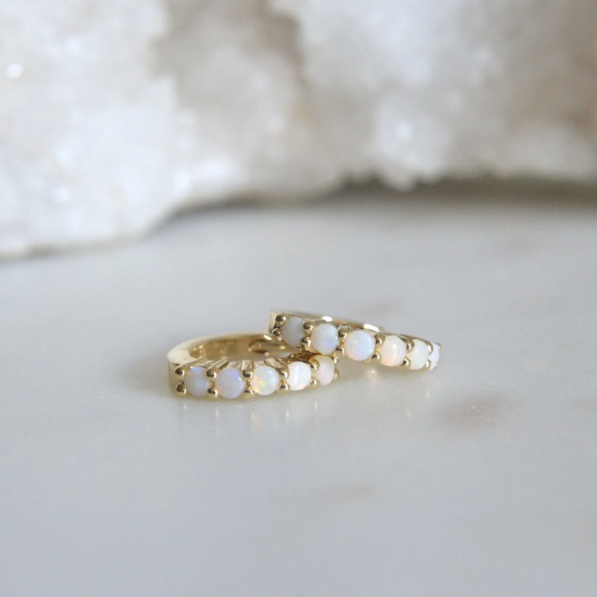 14k Opal Hoops
