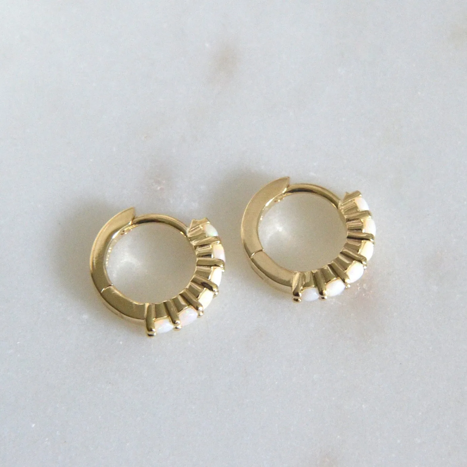 14k Opal Hoops
