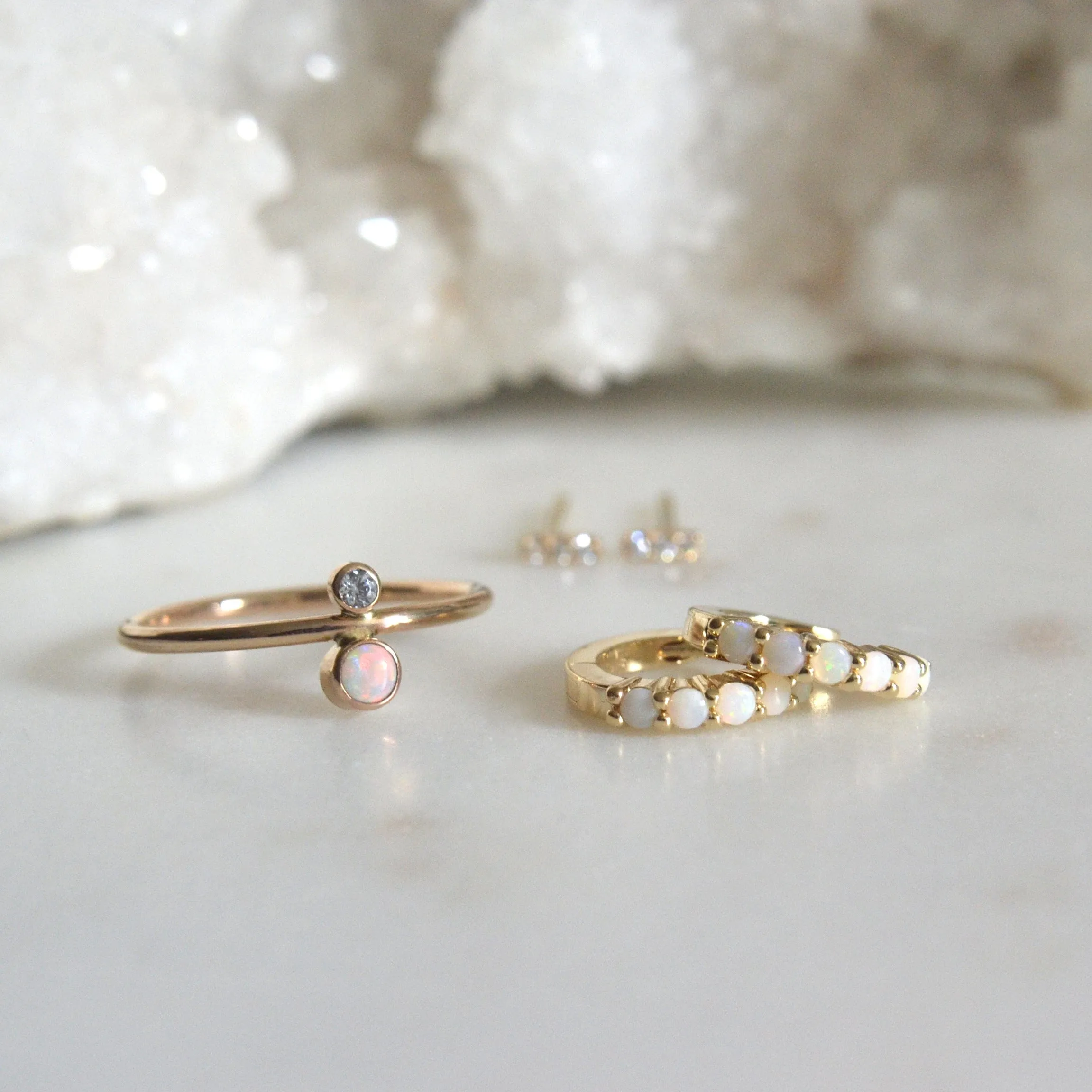 14k Opal Hoops