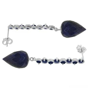 29.2 Carat 14K Solid White Gold Drop Briolette Sapphire Earrings