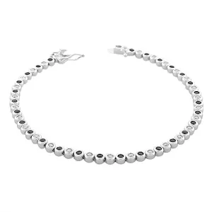 925 Sterling Silver Bezel-Set Round White Cognac Brown CZ Classic Tennis Bracelet
