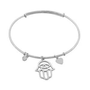 925 Sterling Silver Hamsa Evil Eye Love Heart Bangle Bracelet