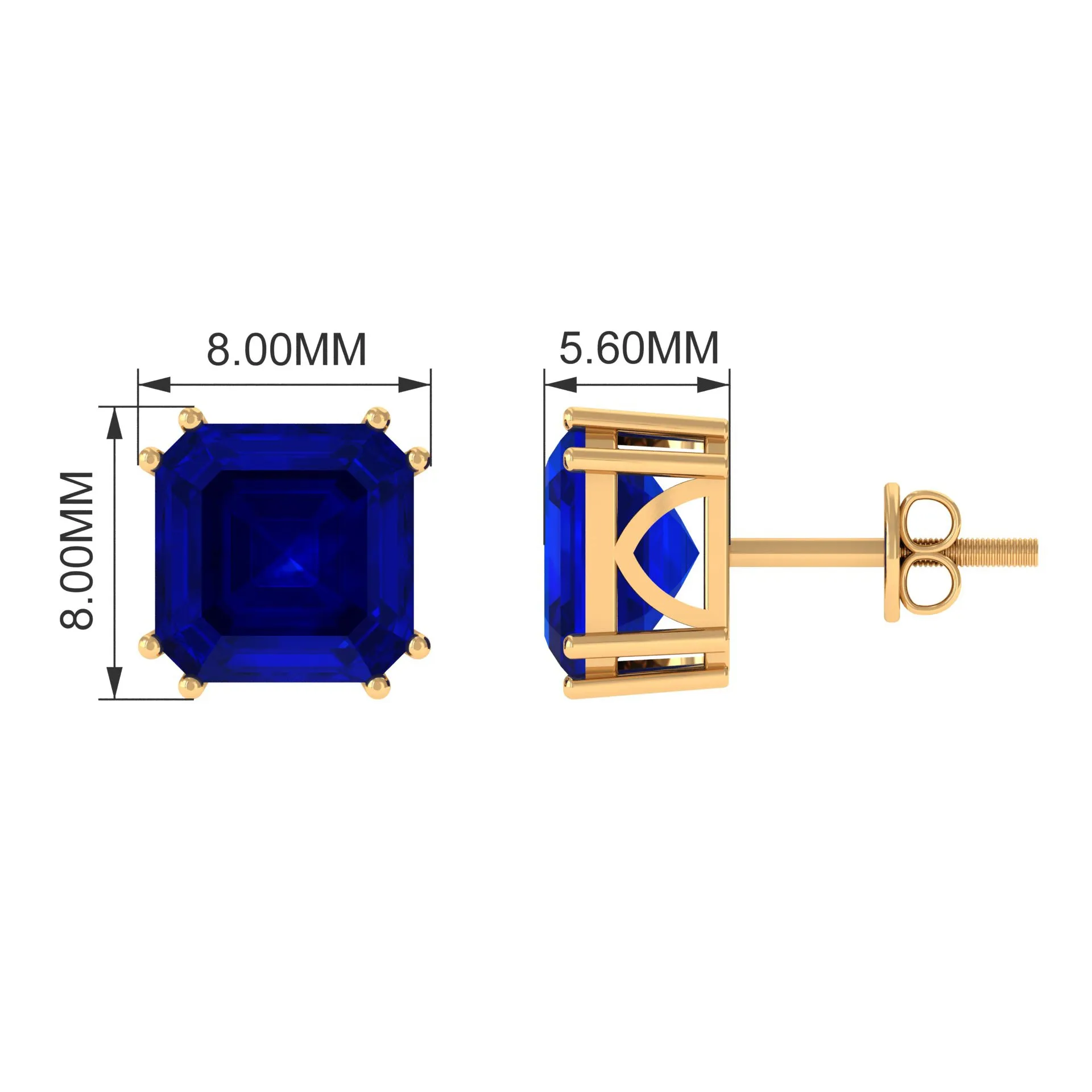 9.50 CT Asscher Cut Created Blue Sapphire Solitaire Stud Earrings