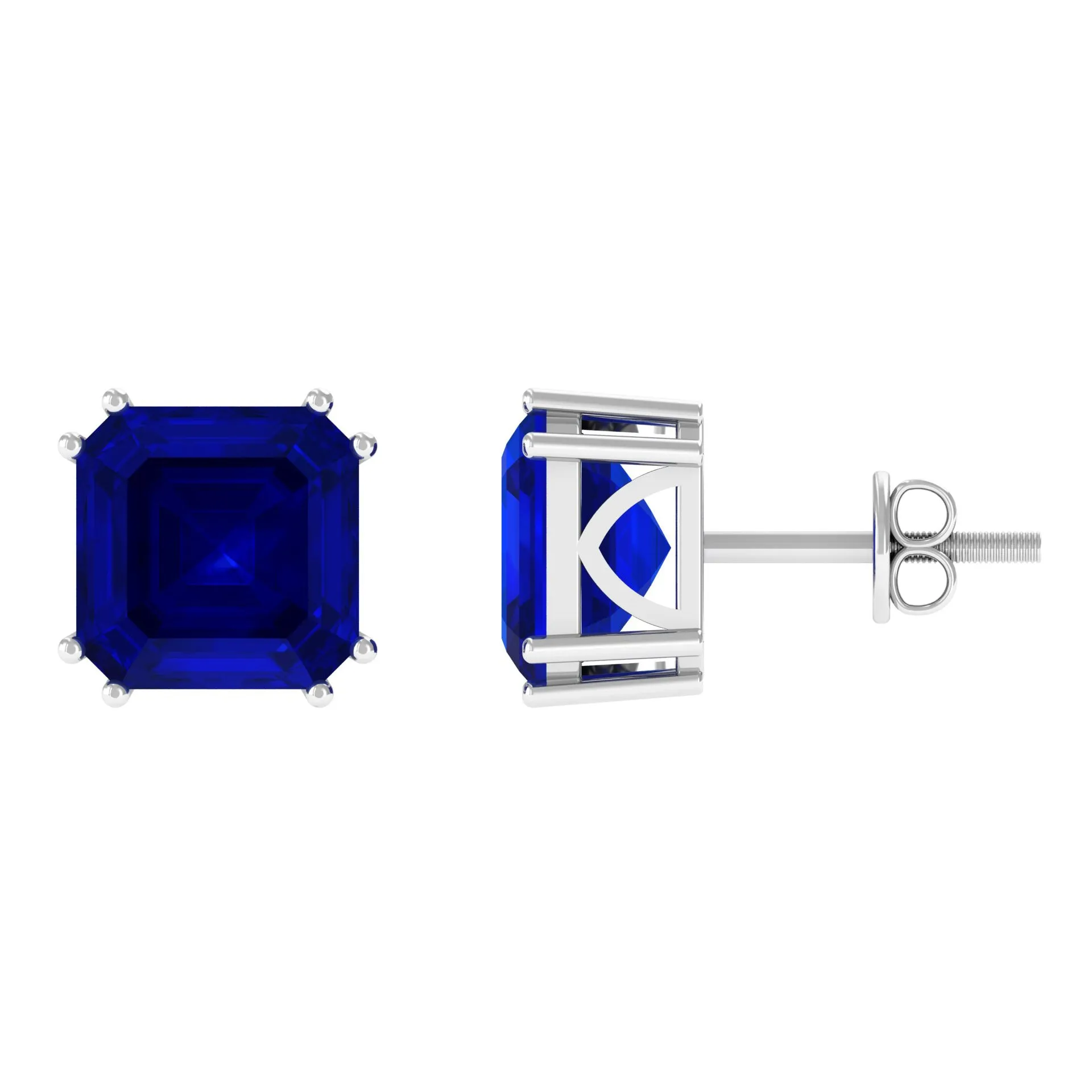 9.50 CT Asscher Cut Created Blue Sapphire Solitaire Stud Earrings