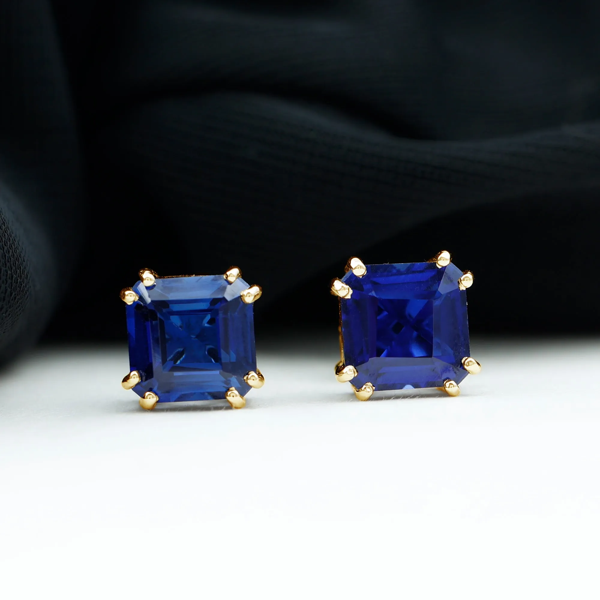 9.50 CT Asscher Cut Created Blue Sapphire Solitaire Stud Earrings