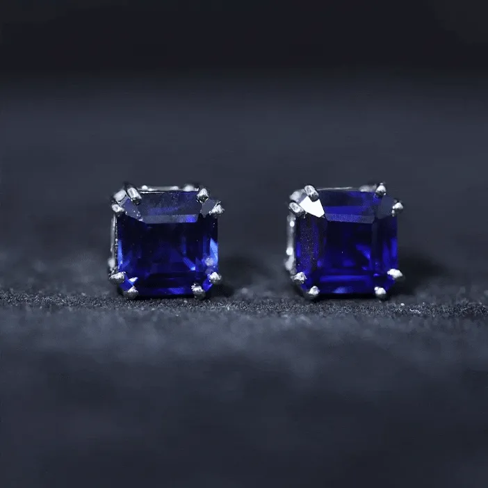 9.50 CT Asscher Cut Created Blue Sapphire Solitaire Stud Earrings