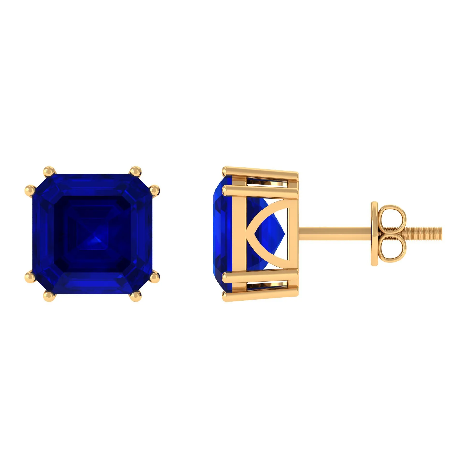 9.50 CT Asscher Cut Created Blue Sapphire Solitaire Stud Earrings