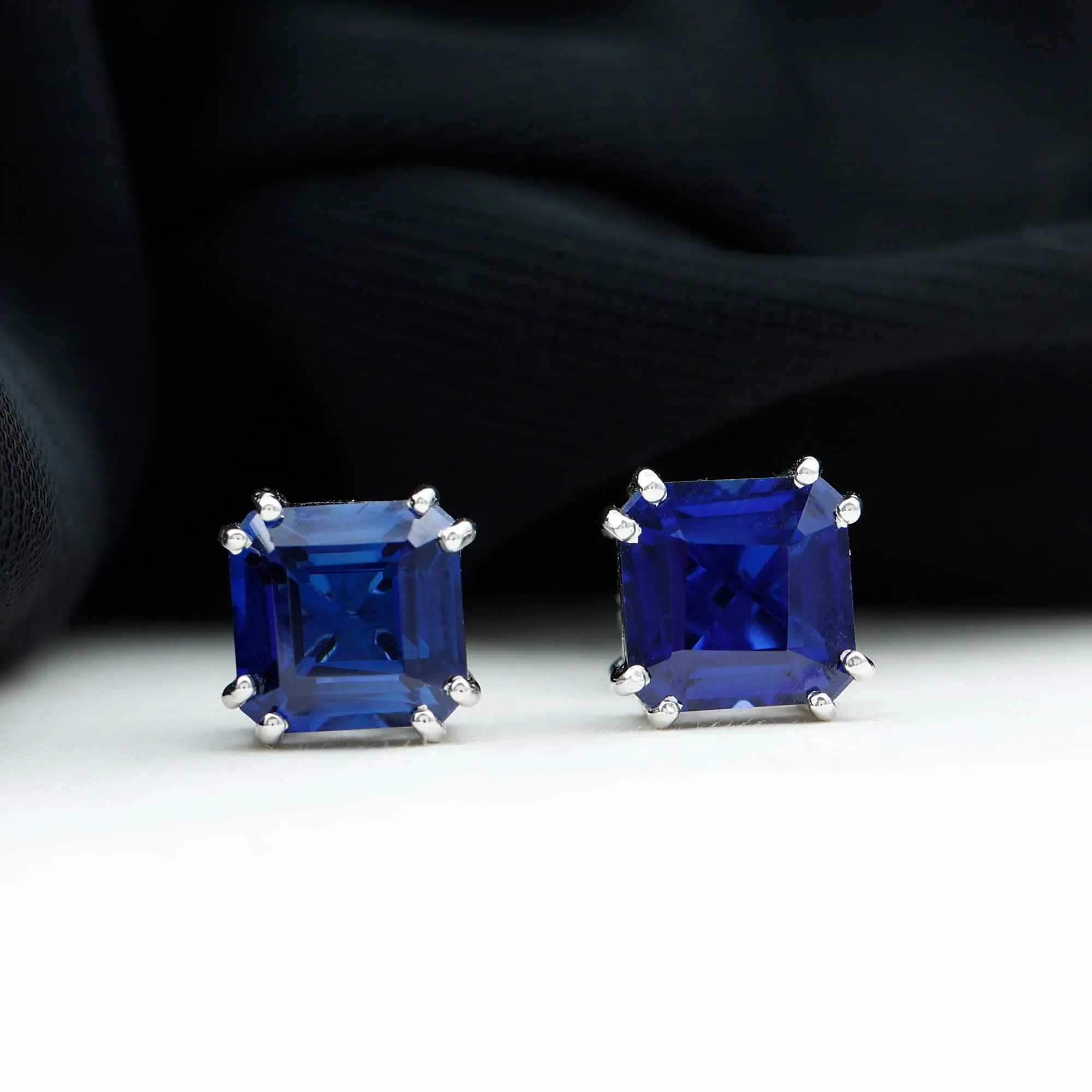 9.50 CT Asscher Cut Created Blue Sapphire Solitaire Stud Earrings