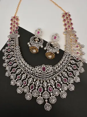 AD Color Stone Broad Long Necklace