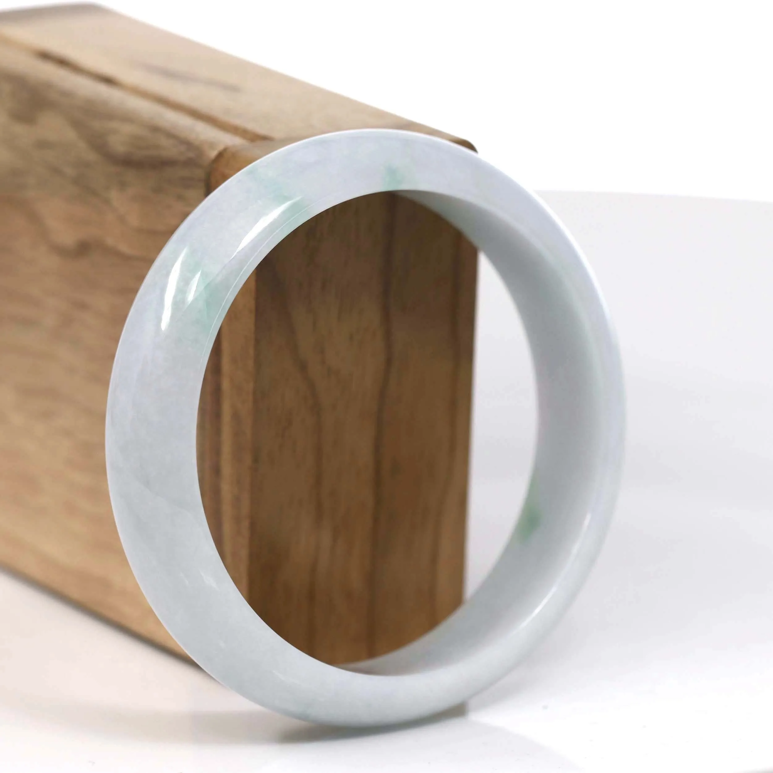 Baikalla Genuine White Green Burmese Jadeite Jade Bangle Bracelet (58.34mm)#T121