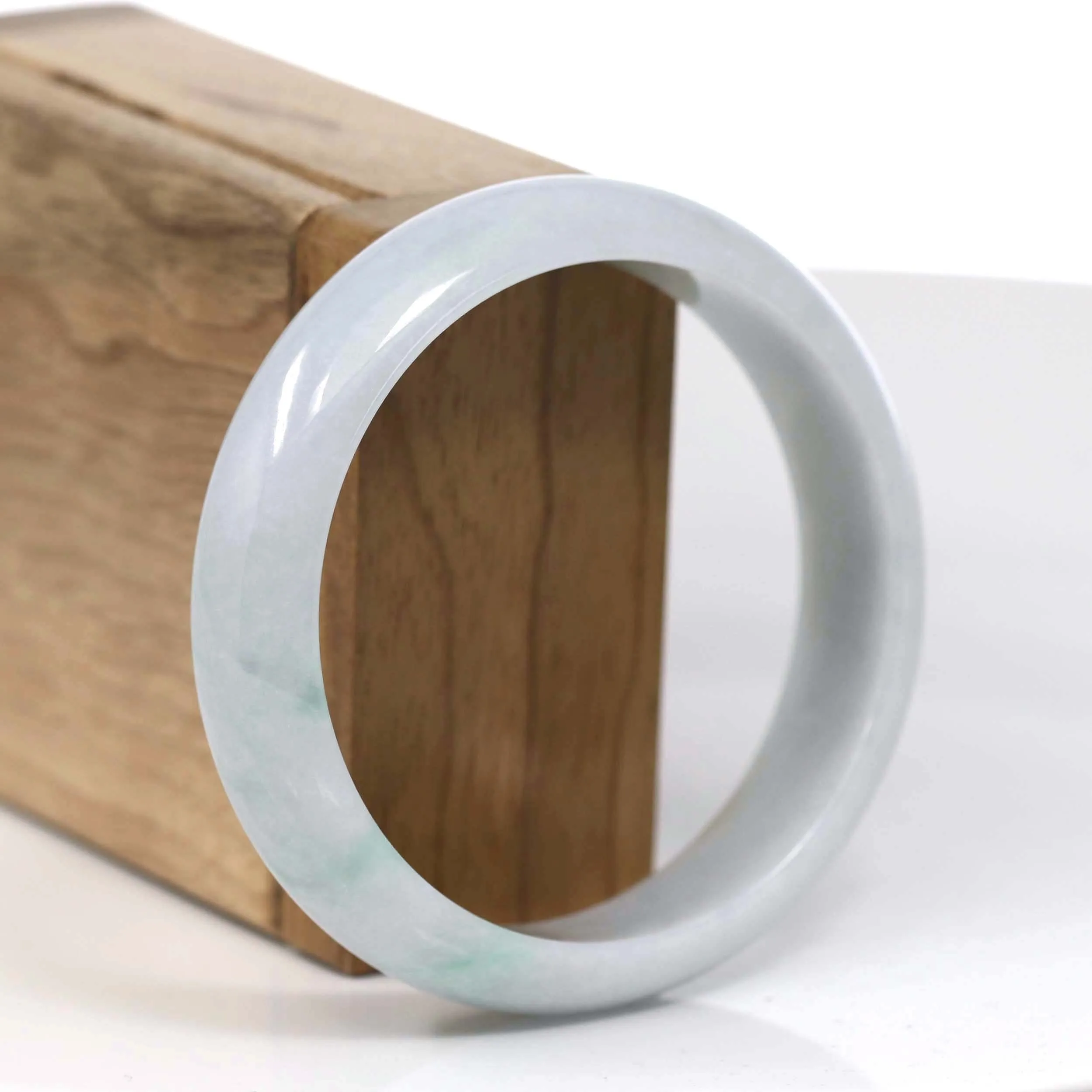 Baikalla Genuine White Green Burmese Jadeite Jade Bangle Bracelet (58.34mm)#T121