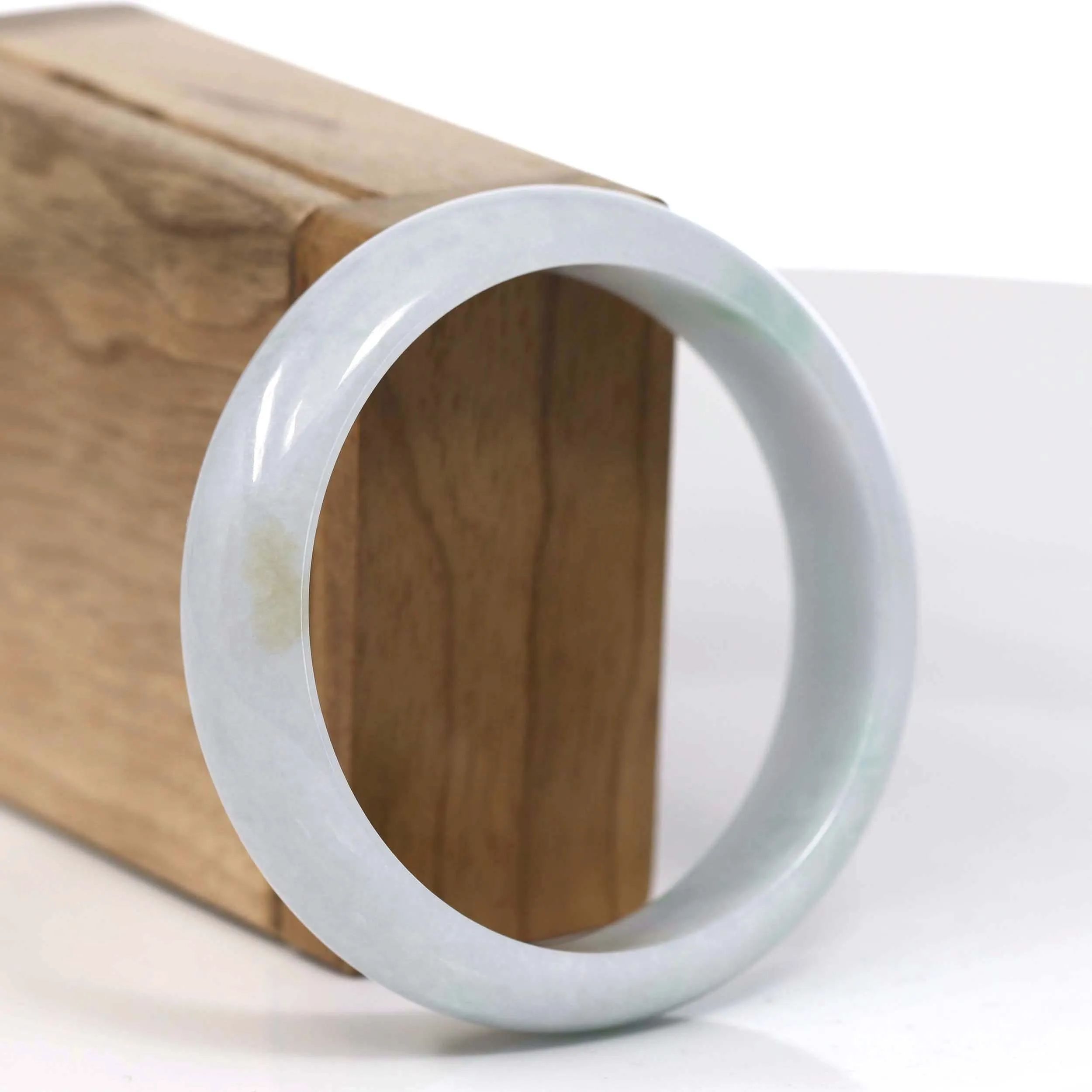 Baikalla Genuine White Green Burmese Jadeite Jade Bangle Bracelet (58.34mm)#T121