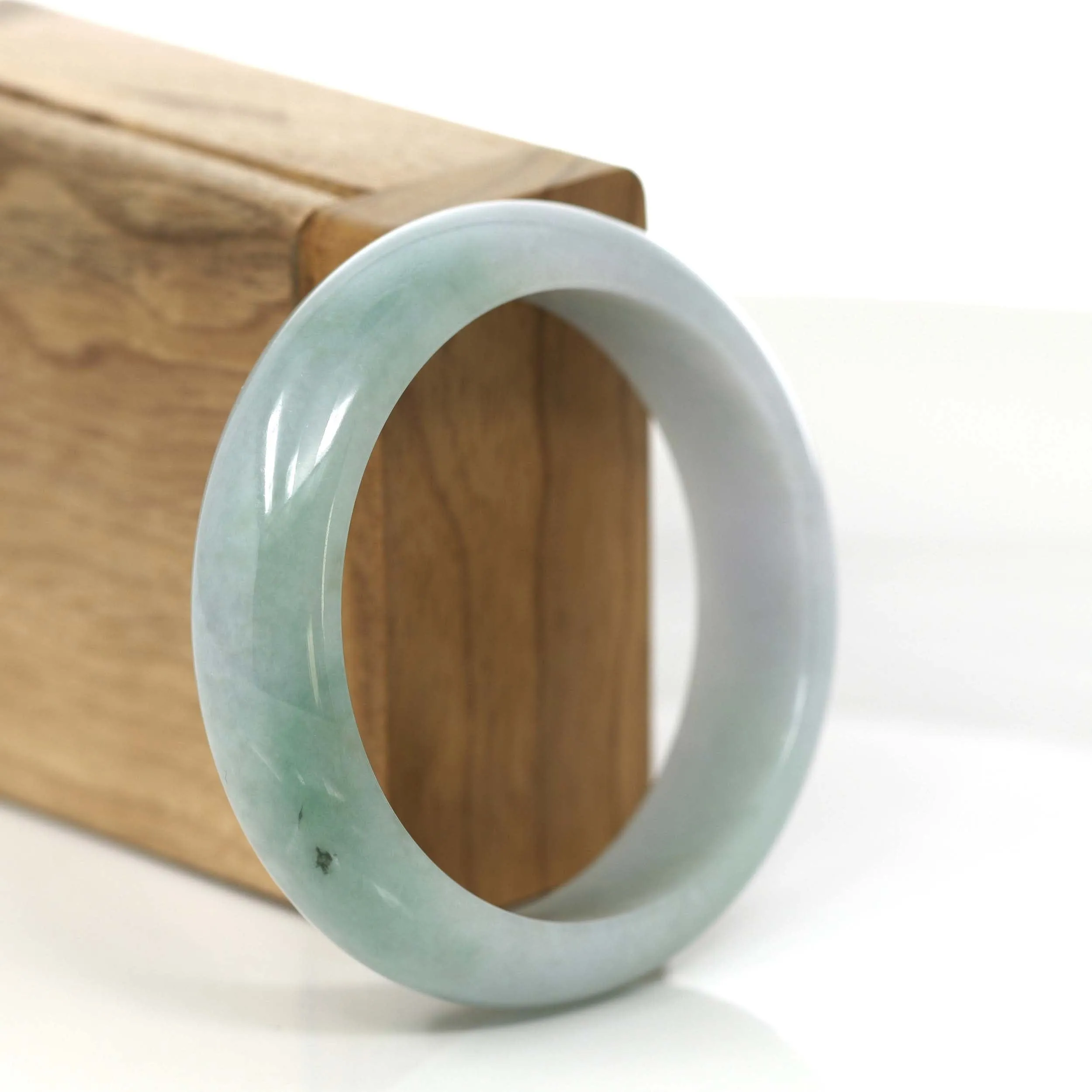 Baikalla "Princess Half Round" Forest Green & Lavender Jadeite Jade Bangle Bracelet (55.24 mm) #766
