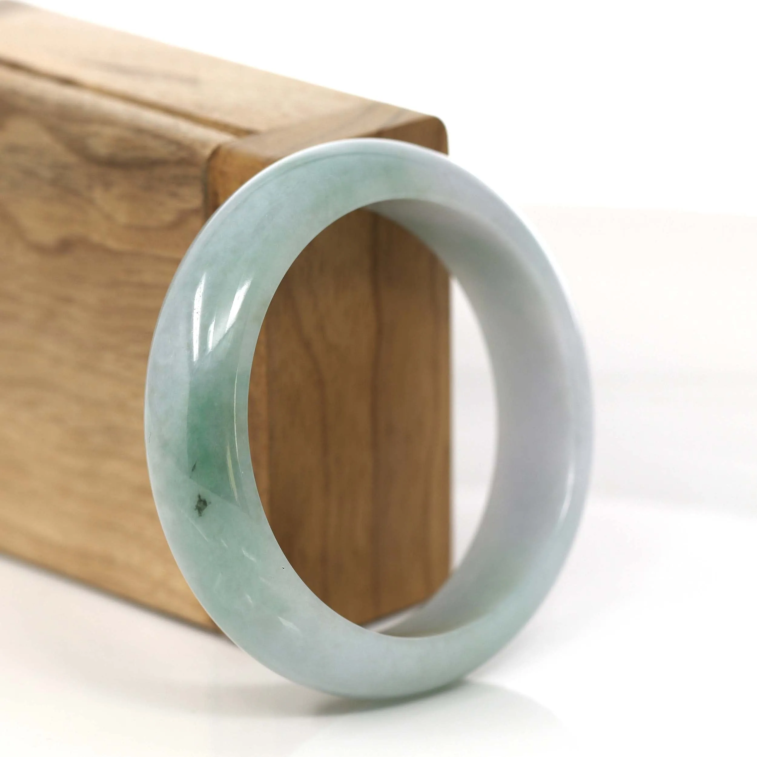 Baikalla "Princess Half Round" Forest Green & Lavender Jadeite Jade Bangle Bracelet (55.24 mm) #766