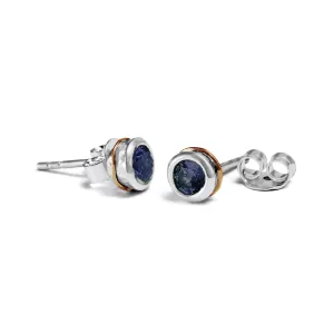 Banyan Sterling Silver Blue Sapphire Studs with 14kt Gold Detail