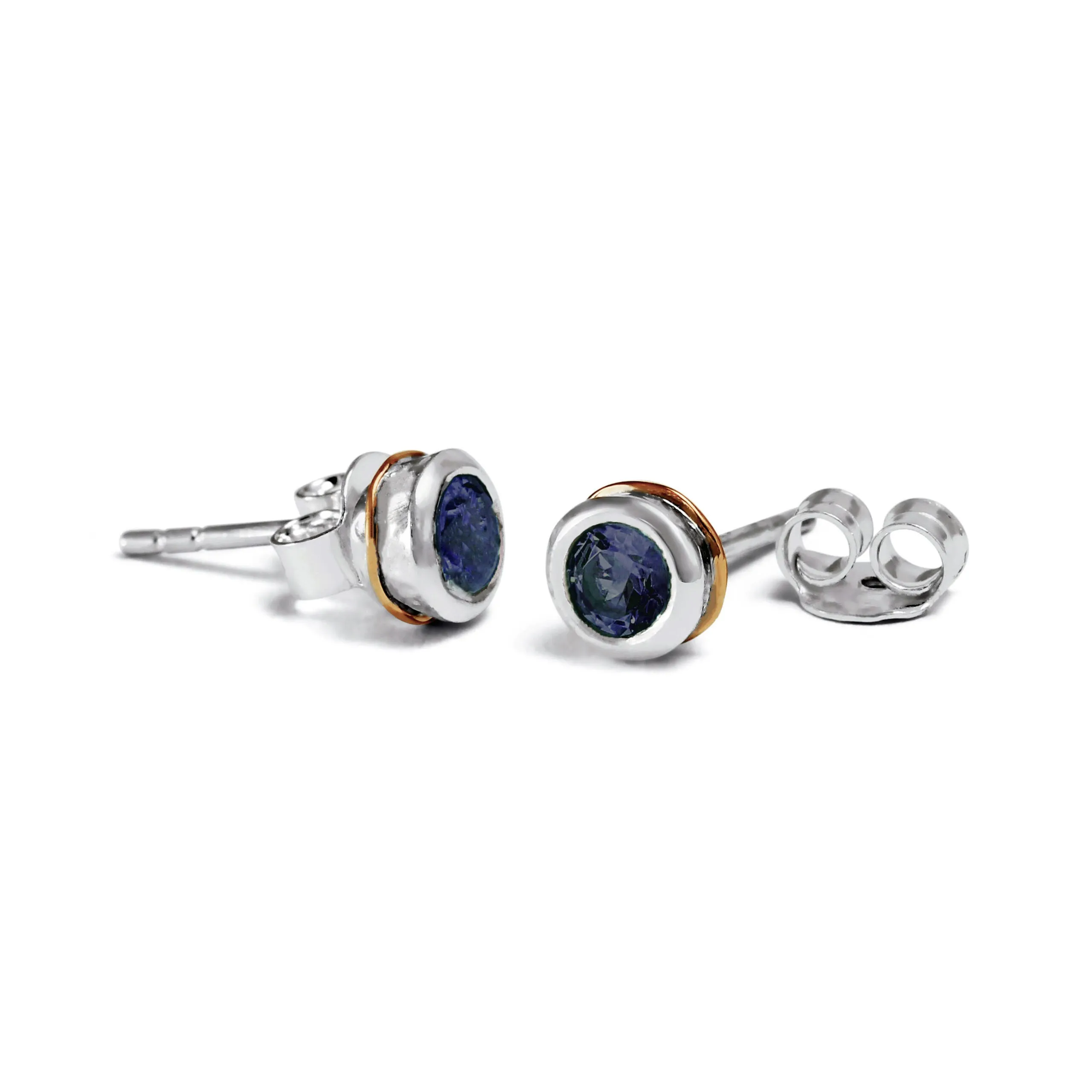Banyan Sterling Silver Blue Sapphire Studs with 14kt Gold Detail