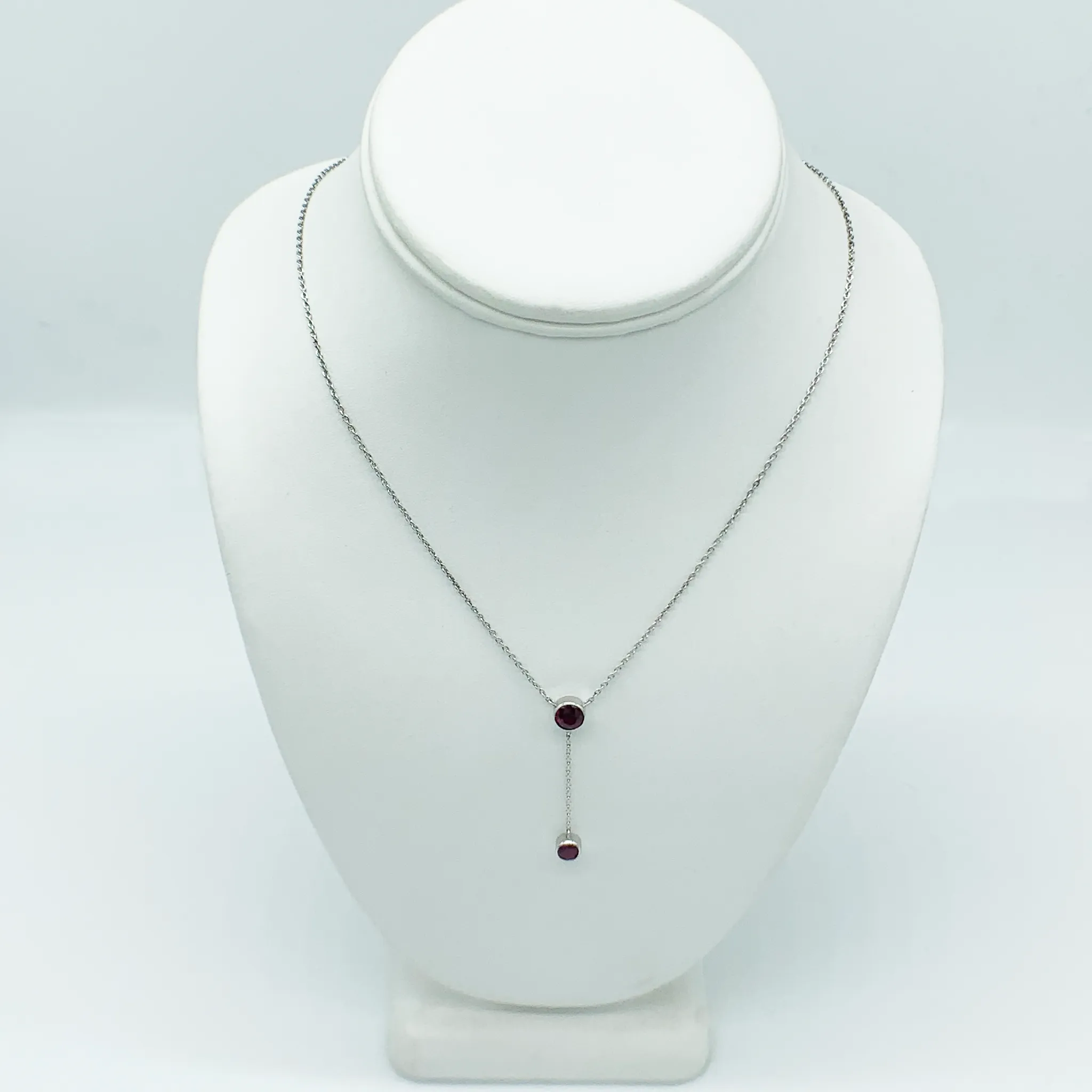 CA Benita Silver (Rhodium) White Gold Plated and CZ Ruby Red Diamond Cut "Y" Pendant Necklace