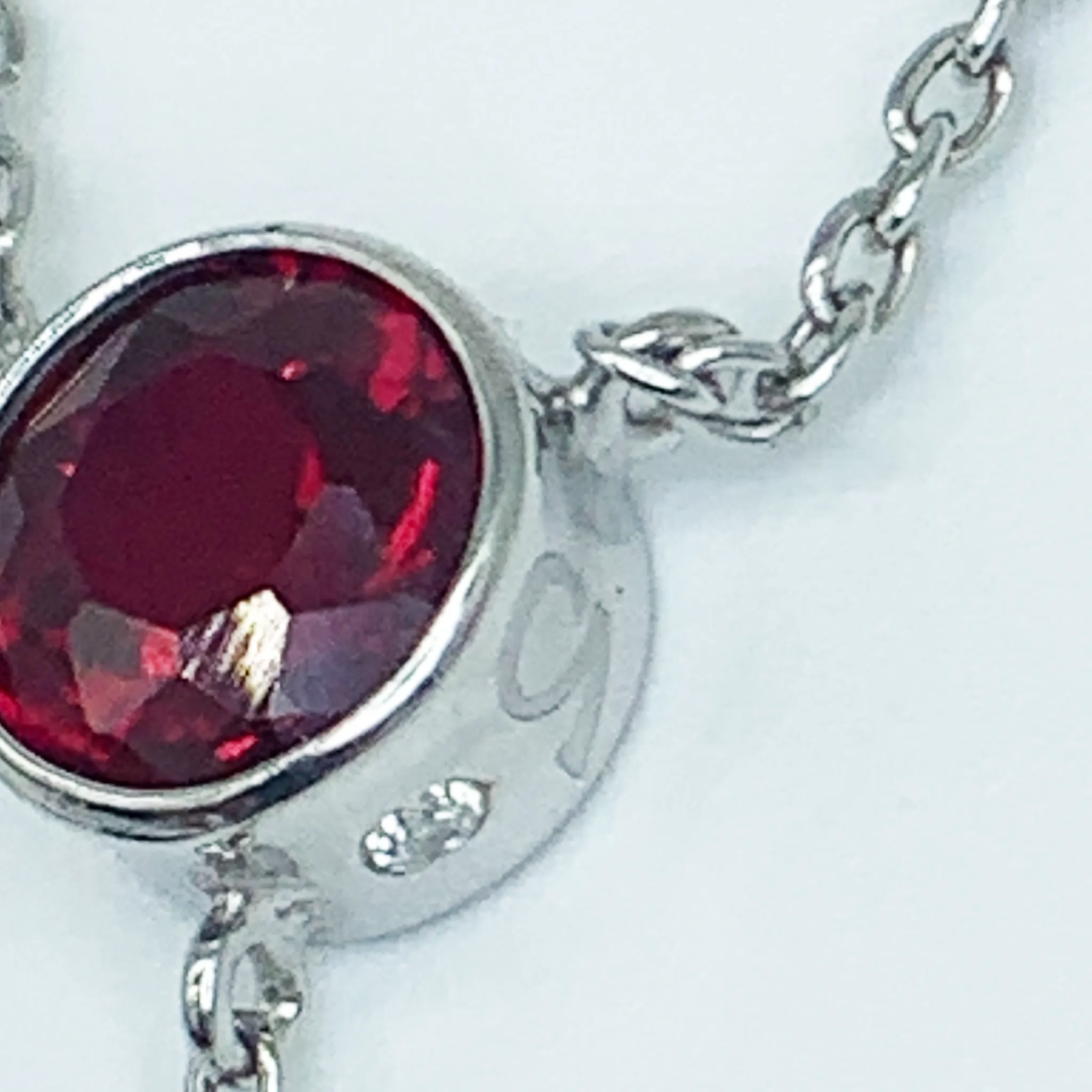 CA Benita Silver (Rhodium) White Gold Plated and CZ Ruby Red Diamond Cut "Y" Pendant Necklace