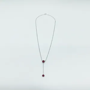 CA Benita Silver (Rhodium) White Gold Plated and CZ Ruby Red Diamond Cut "Y" Pendant Necklace