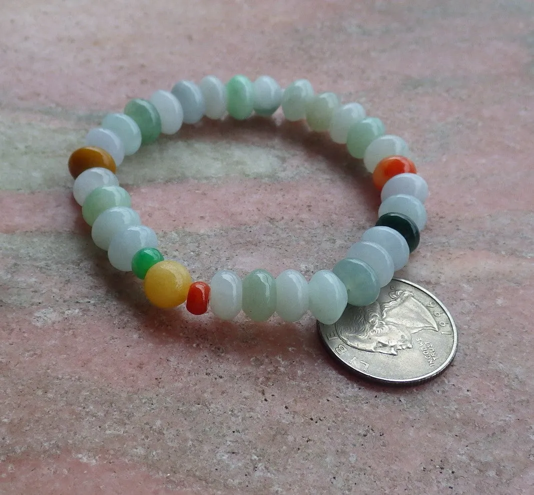 Certified Hand Carved Red Yellow Green Natural Myanmar Burma A Jade Jadeite Bead Beads Bracelet