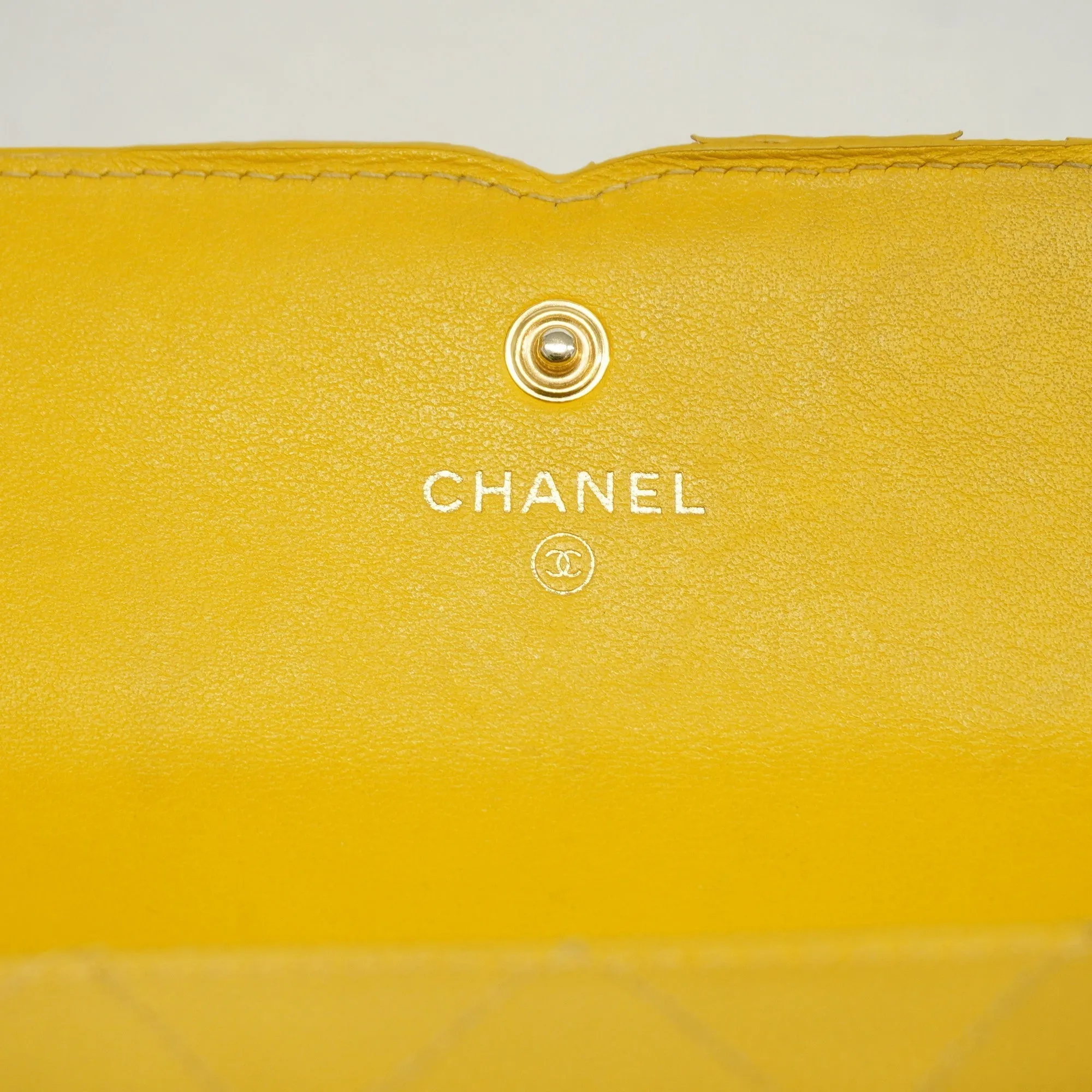 CHANEL  CC Filigree Gold Hardware Women's Caviar Leather Long Wallet Yellow