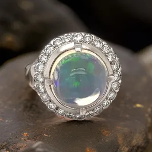 Estate Opal and Diamond Platinum Ring 09174