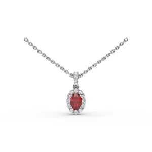 Fana 14k White Gold Ruby and Diamond Halo Necklace