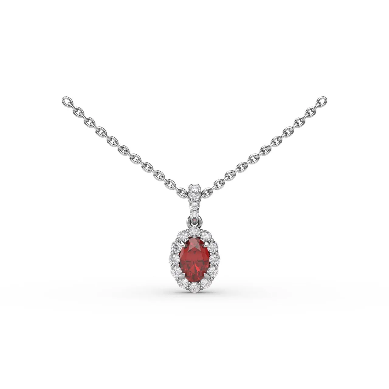 Fana 14k White Gold Ruby and Diamond Halo Necklace