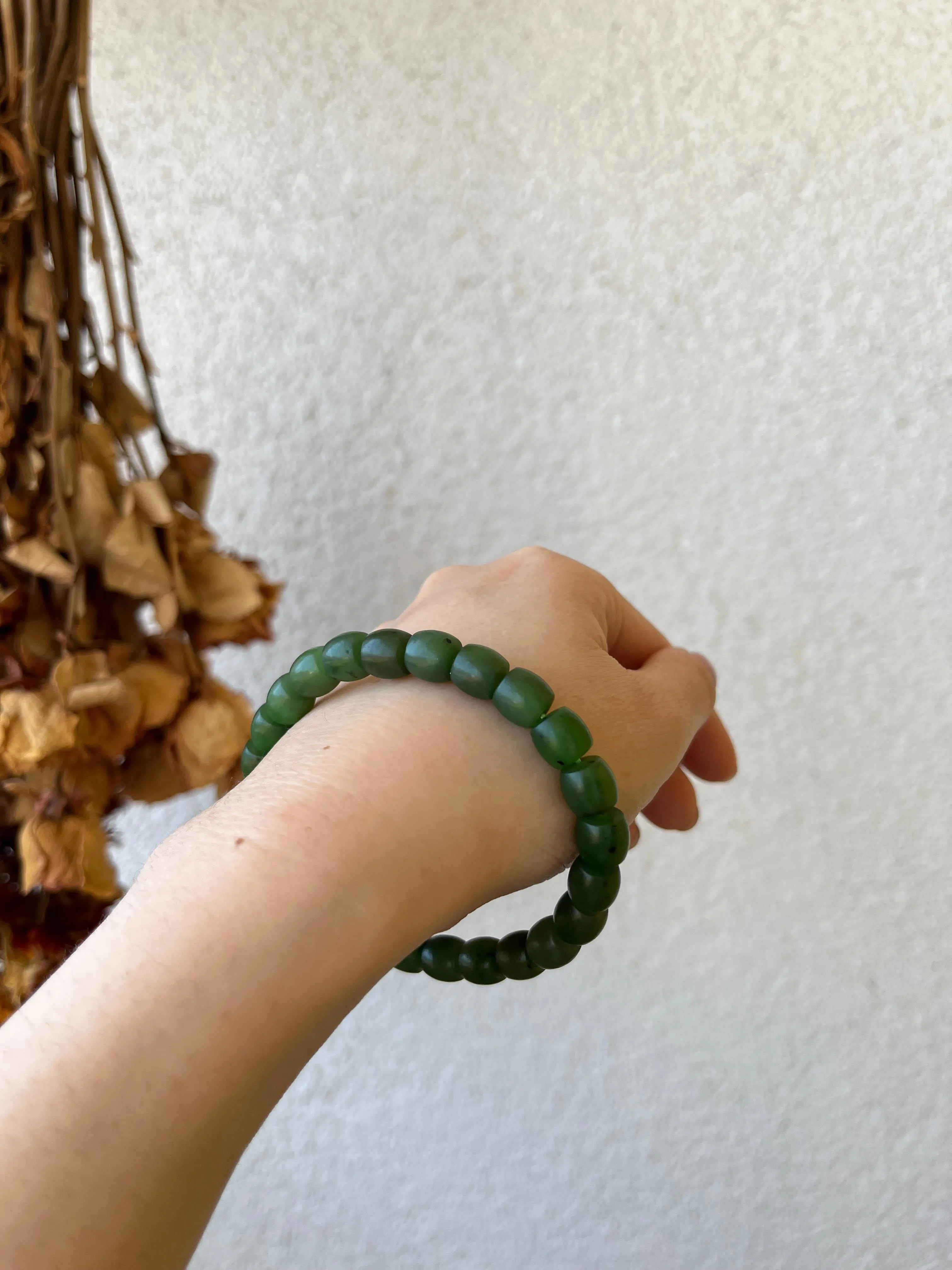 Green Nephrite Jade Beaded Bracelet (8mm x 8mm)