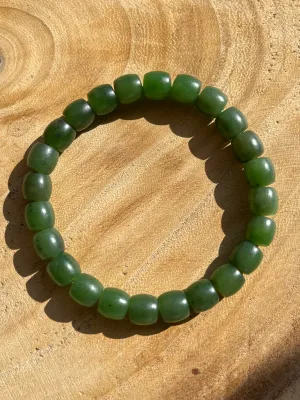 Green Nephrite Jade Beaded Bracelet (8mm x 8mm)