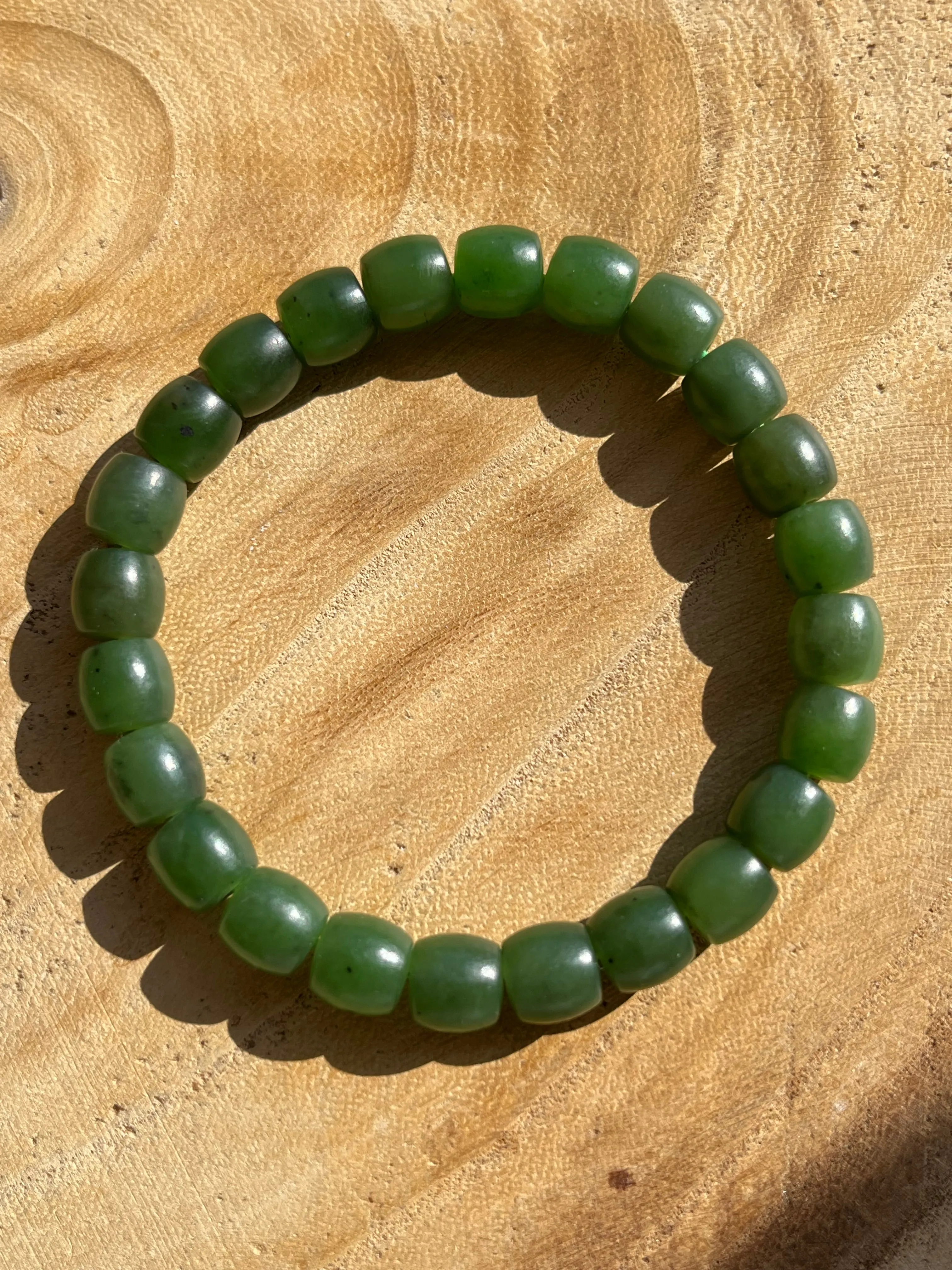 Green Nephrite Jade Beaded Bracelet (8mm x 8mm)