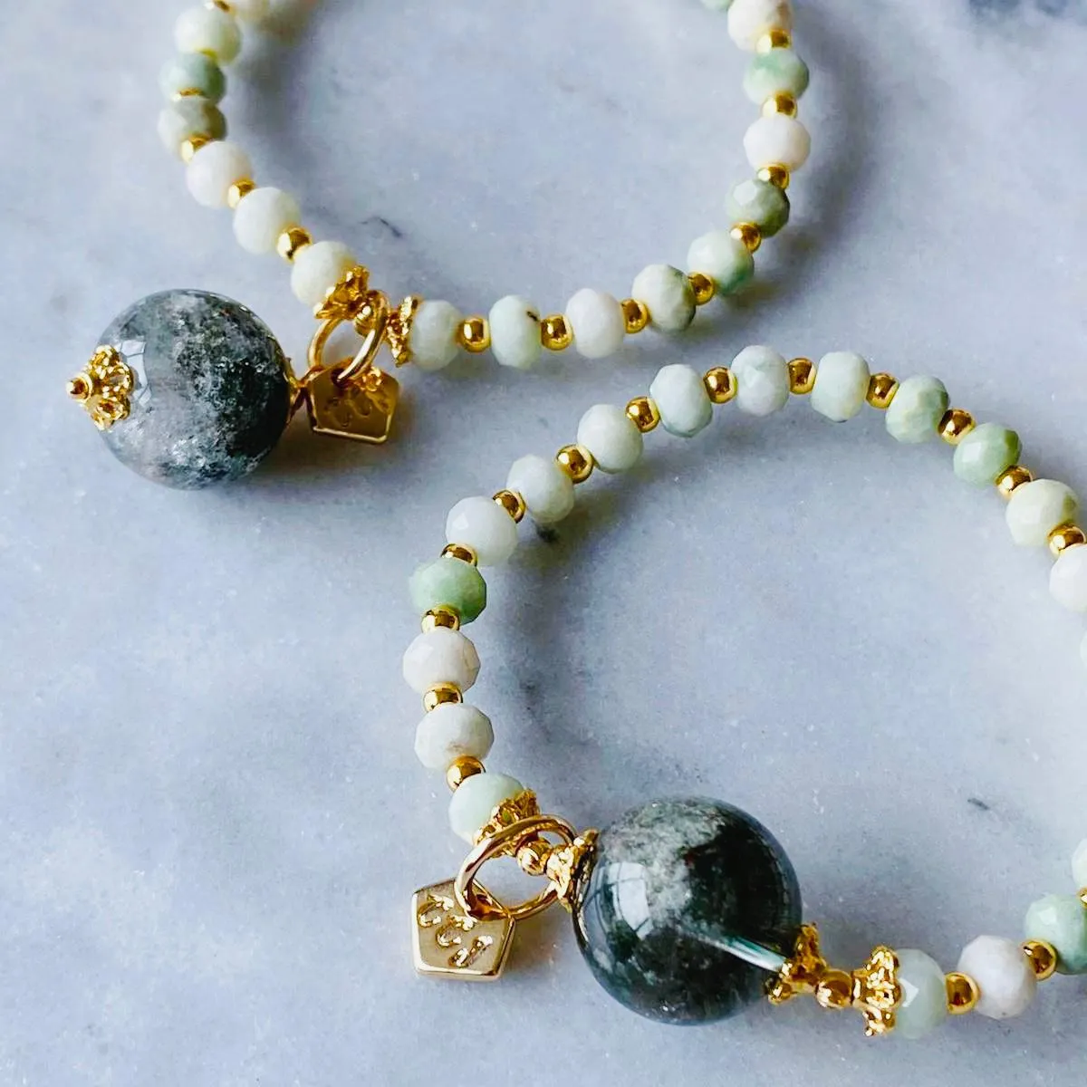 Jade & Green Phantom Quartz Charm Bracelet