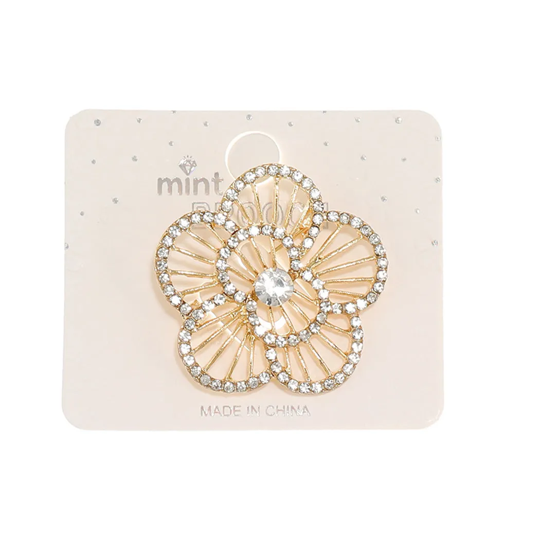 JAH46460-Rhinestone Flower Brooch