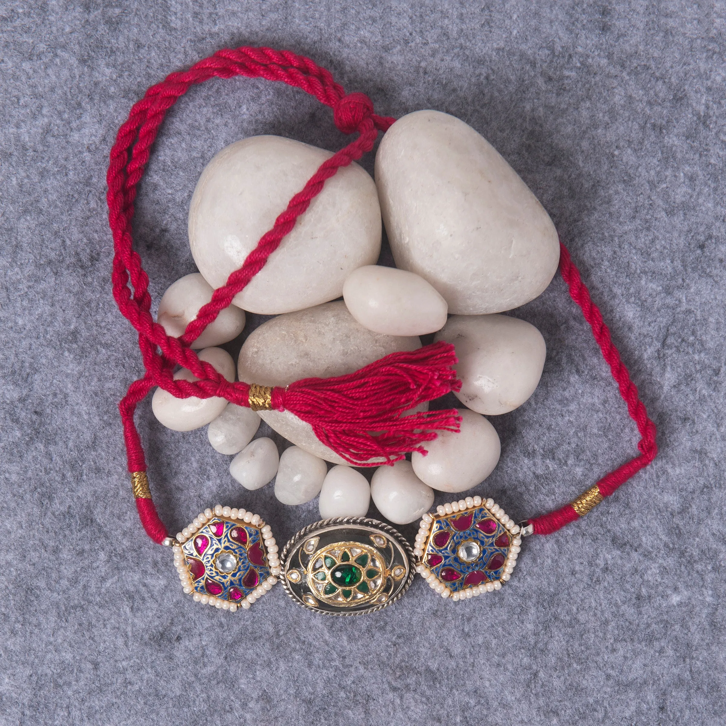 Kundan Ruby Emerald Silver Chocker