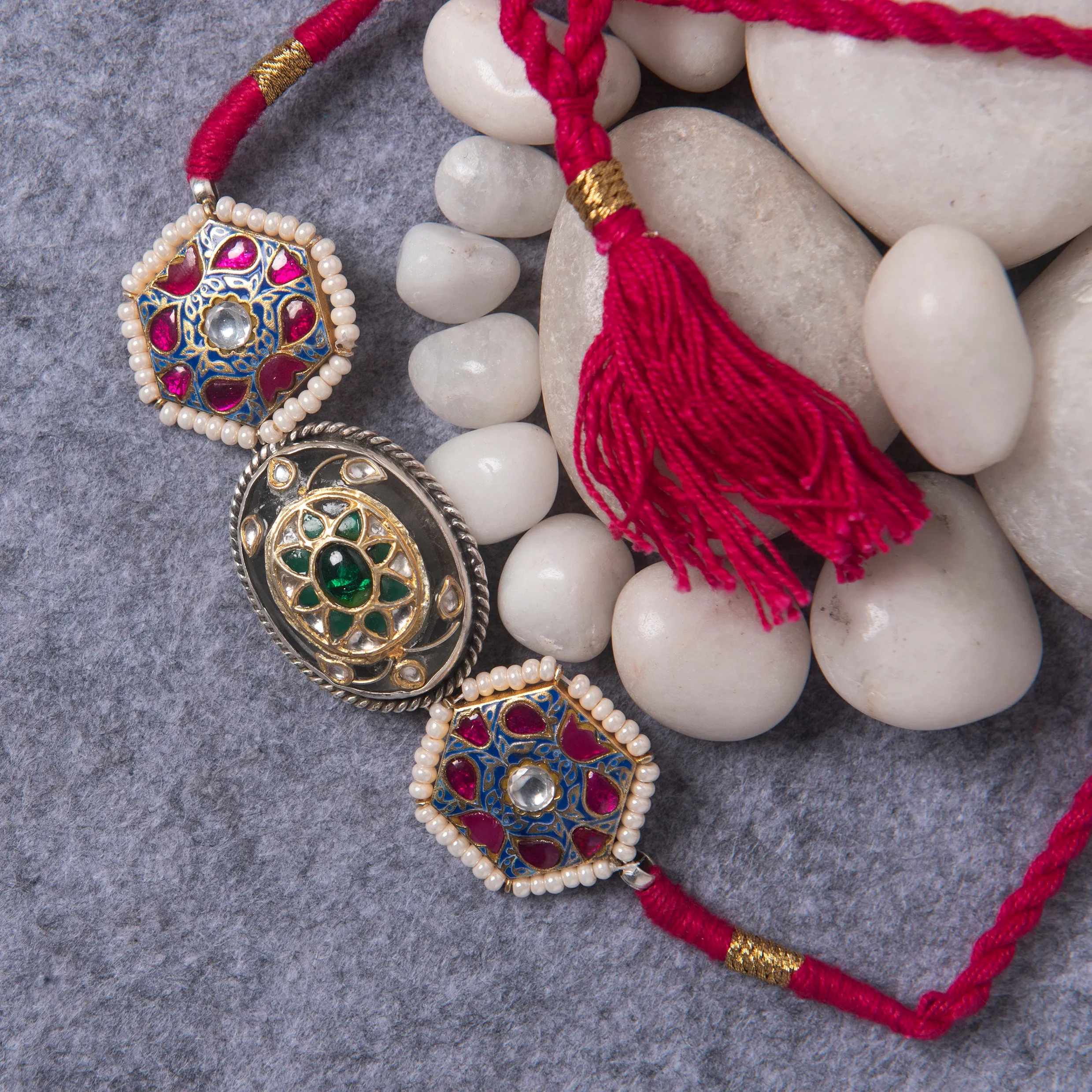 Kundan Ruby Emerald Silver Chocker