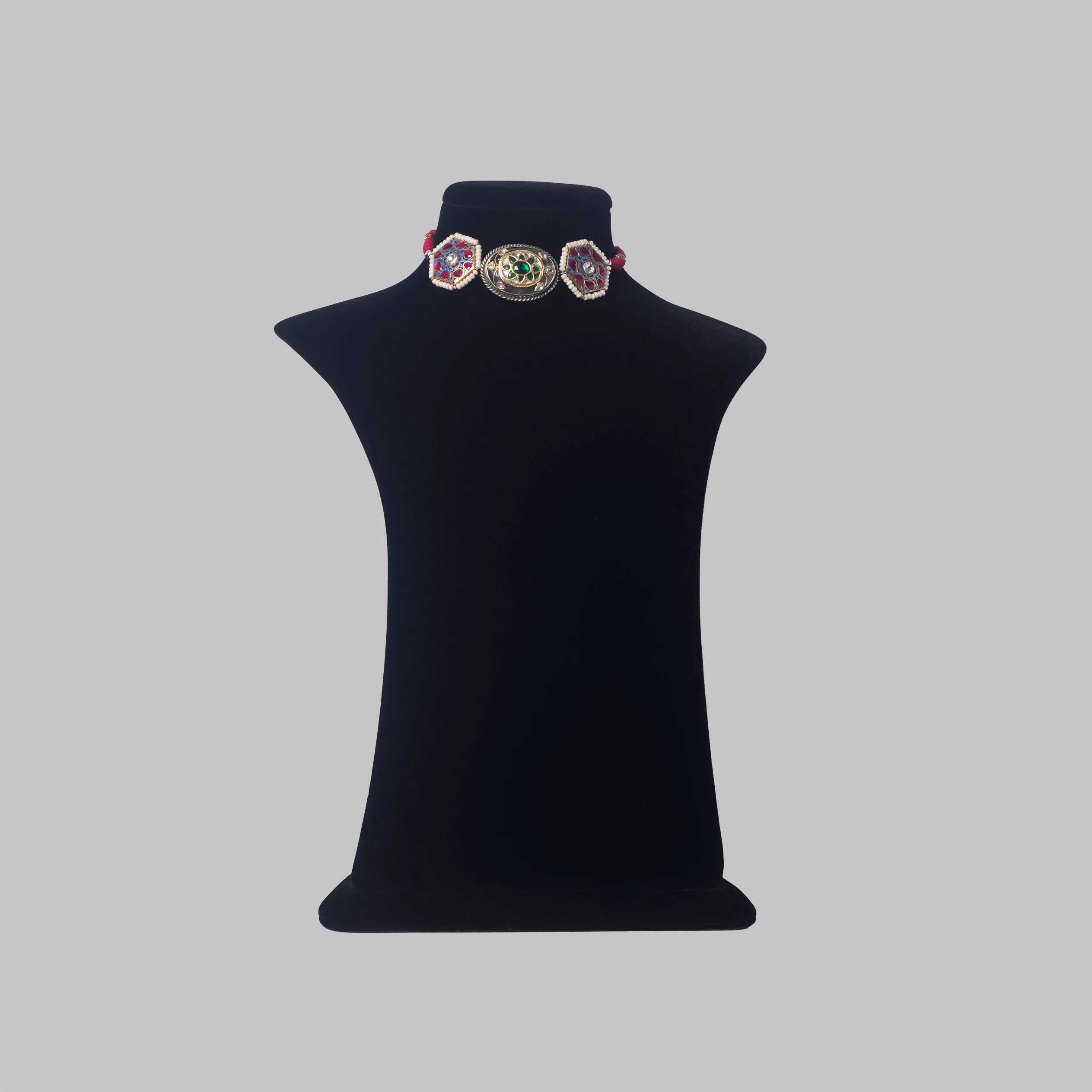 Kundan Ruby Emerald Silver Chocker