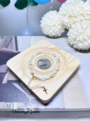 Multi-Color Natural Jadeite Jade Feicui Beads with Natural Freshwater Pearl Extendable Bracelet on Gold Plated Alloy