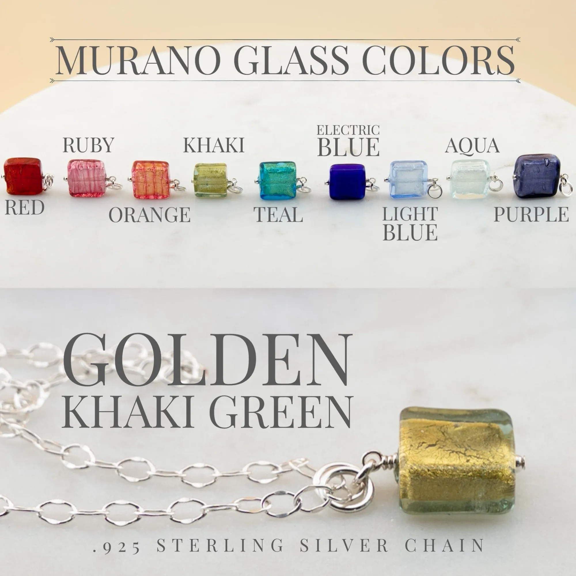 Murano glass pendant necklace in Red, Orange, Green, or Ruby Pink on sterling silver chain