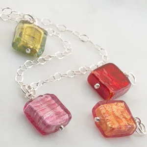 Murano glass pendant necklace in Red, Orange, Green, or Ruby Pink on sterling silver chain