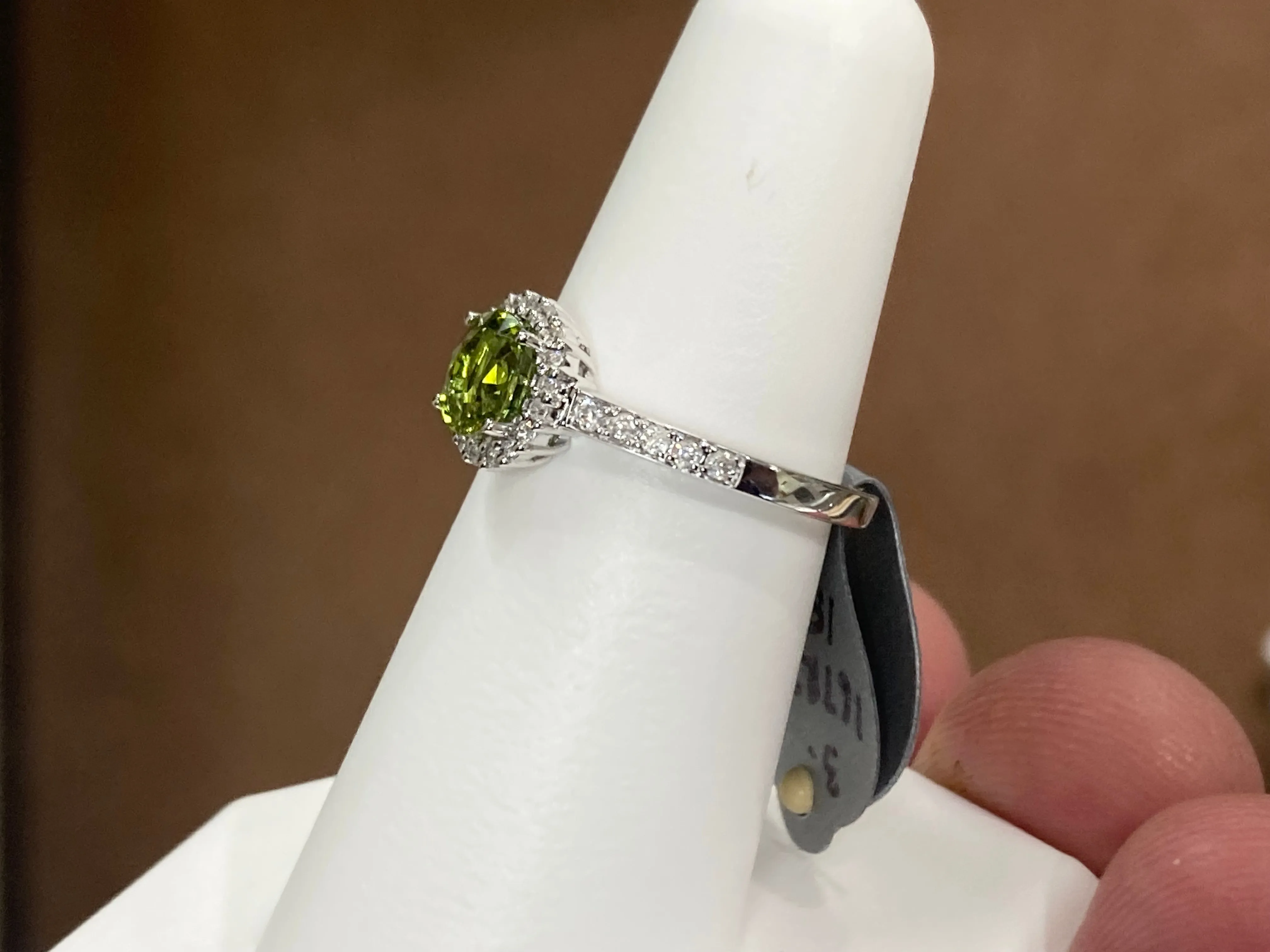 Peridot And Diamond White Gold Ring
