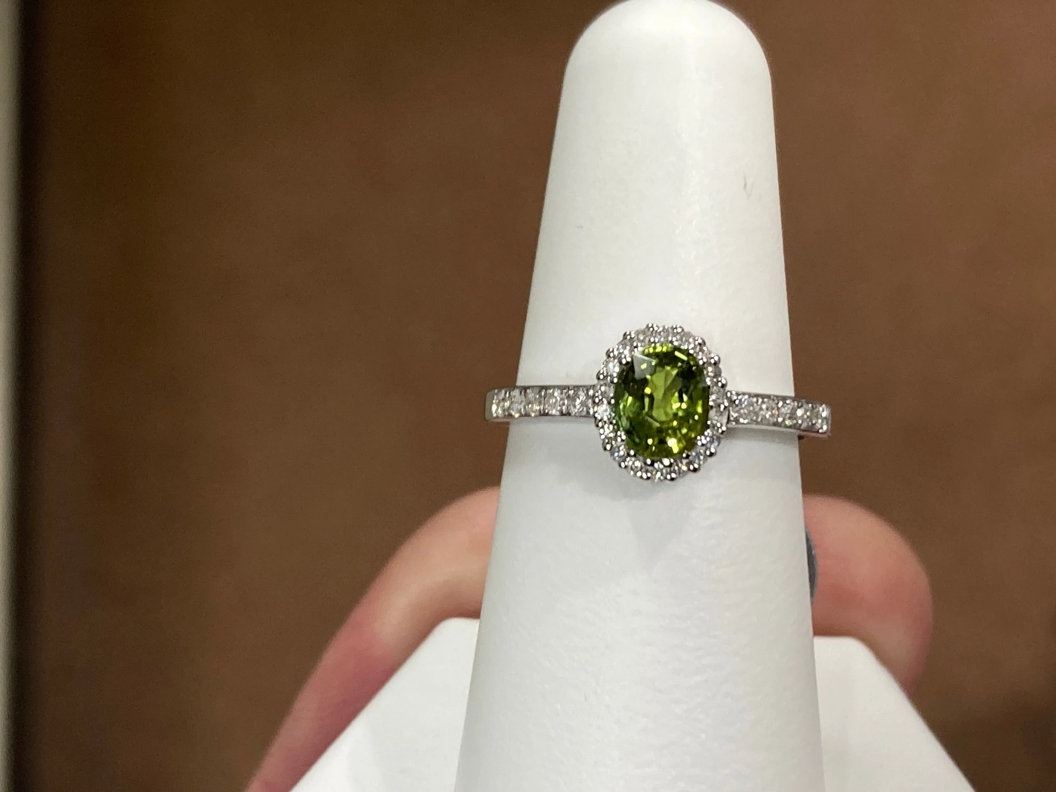 Peridot And Diamond White Gold Ring