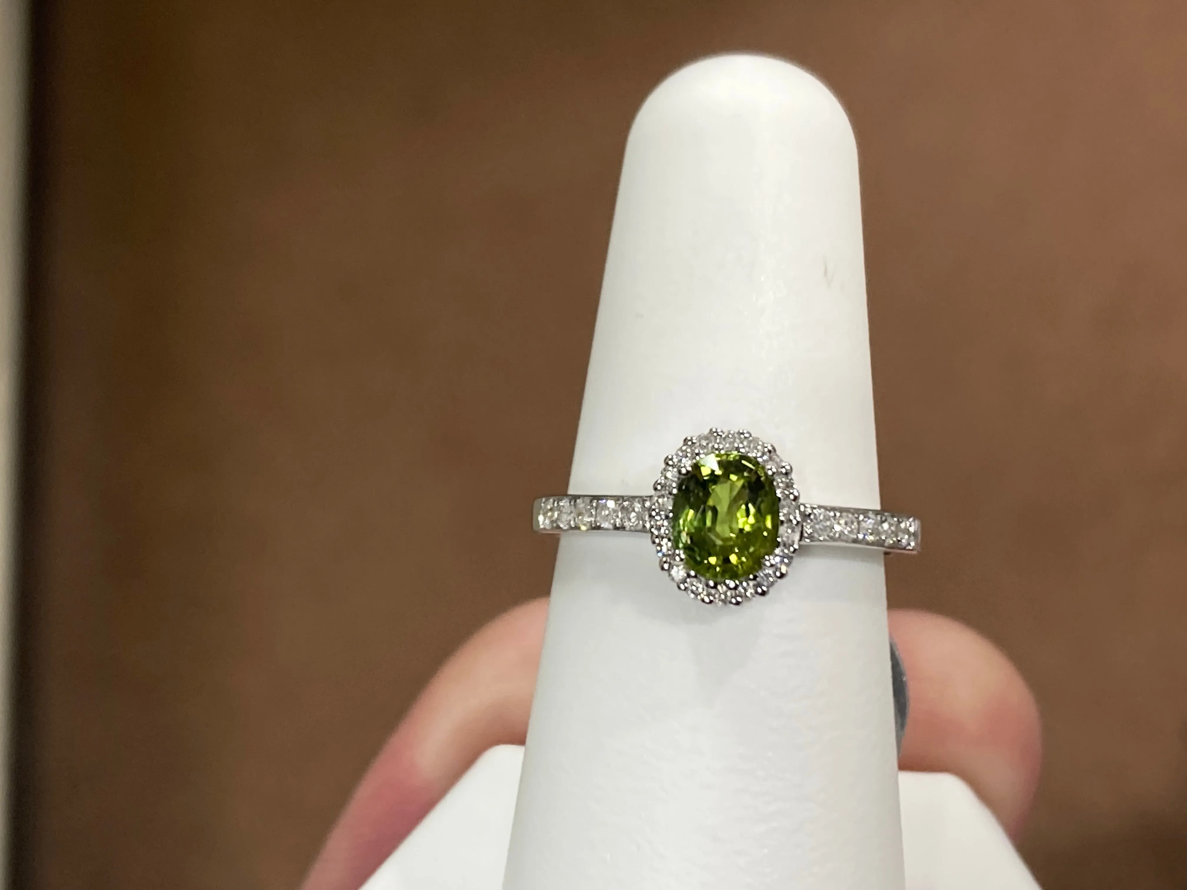 Peridot And Diamond White Gold Ring