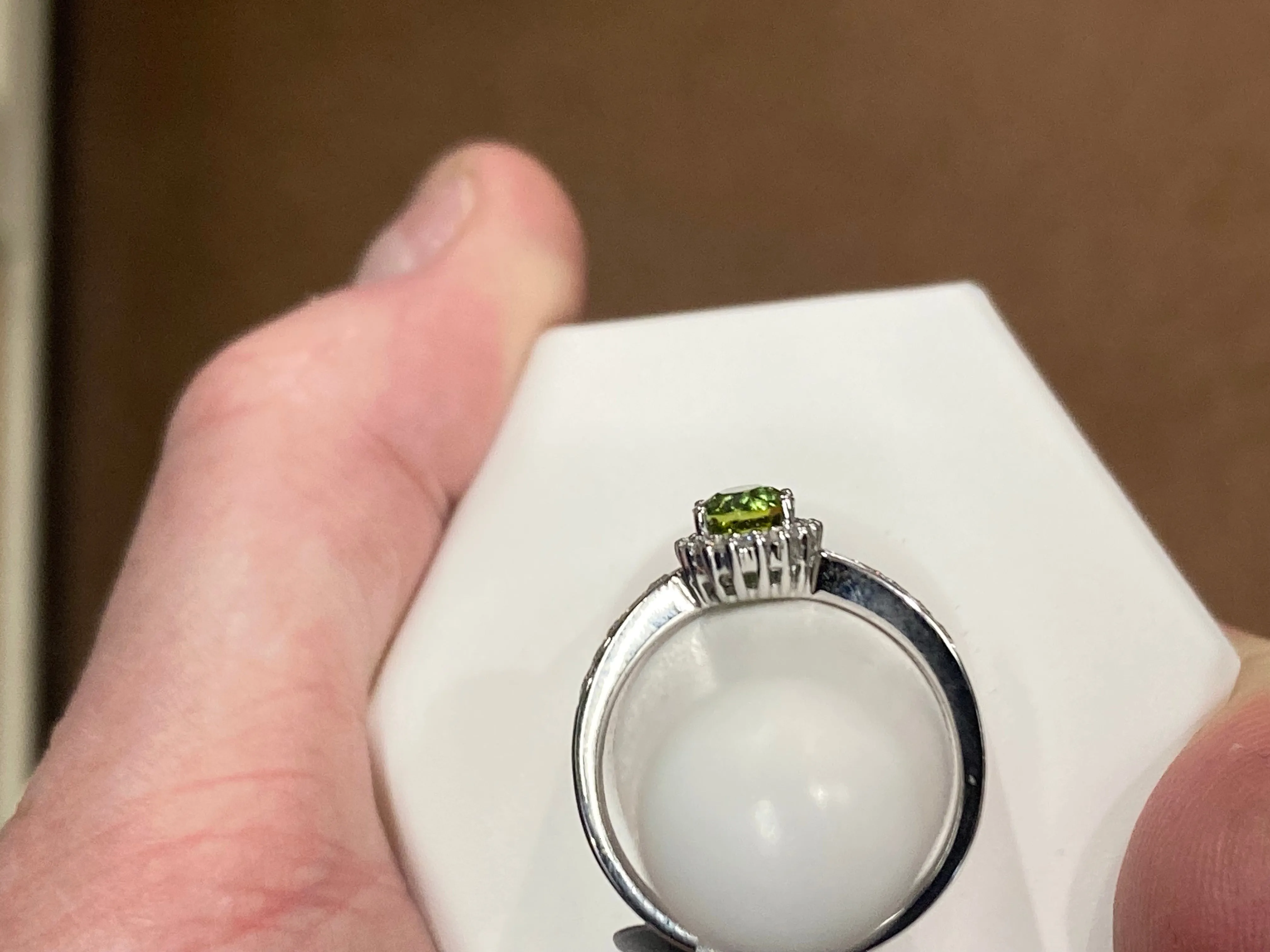 Peridot And Diamond White Gold Ring