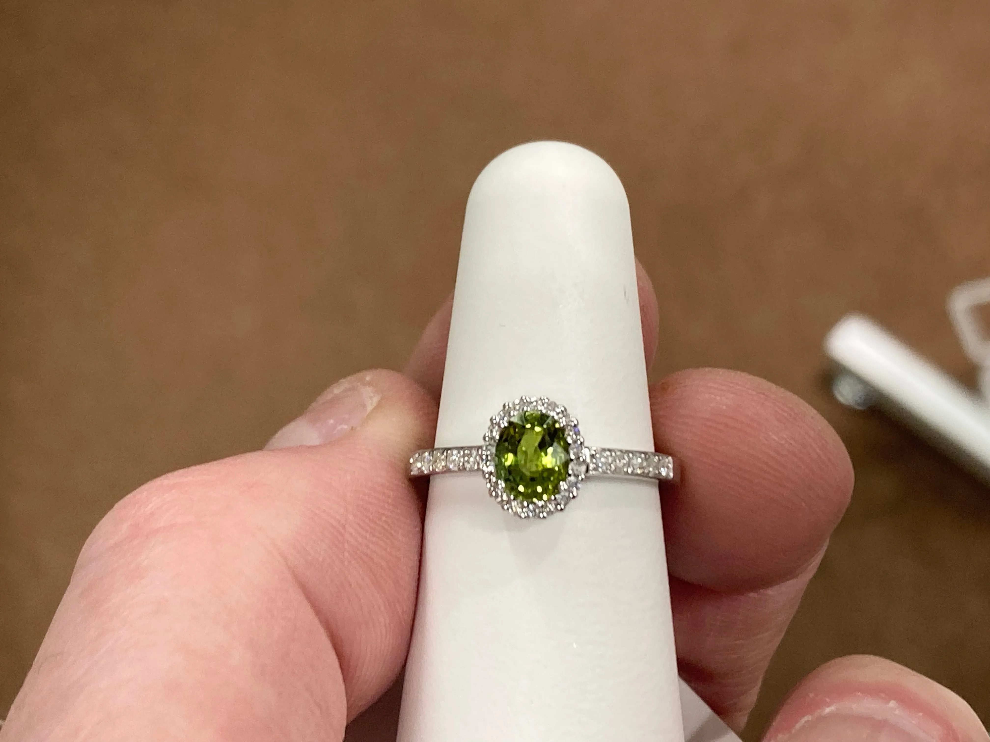 Peridot And Diamond White Gold Ring