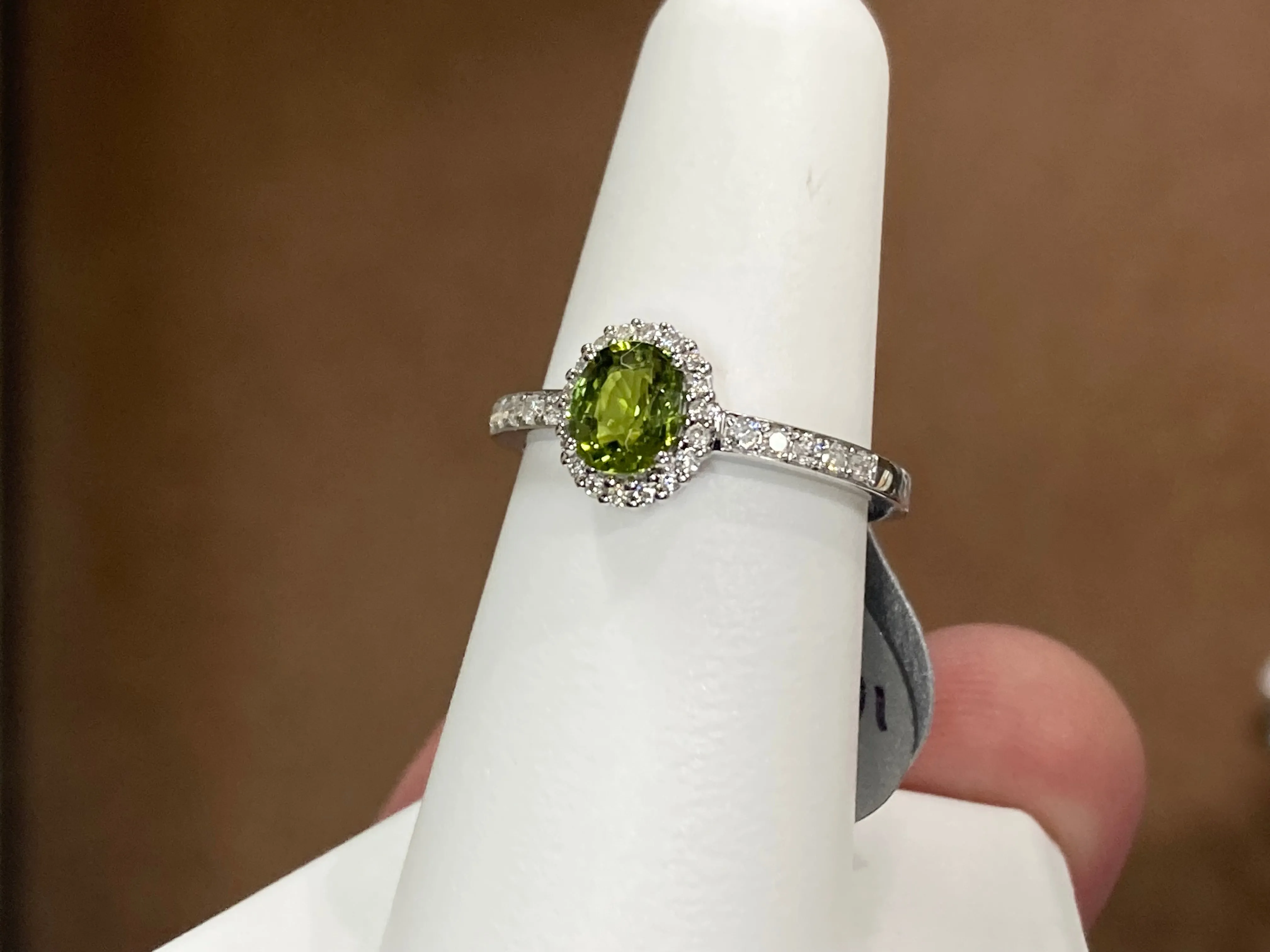 Peridot And Diamond White Gold Ring