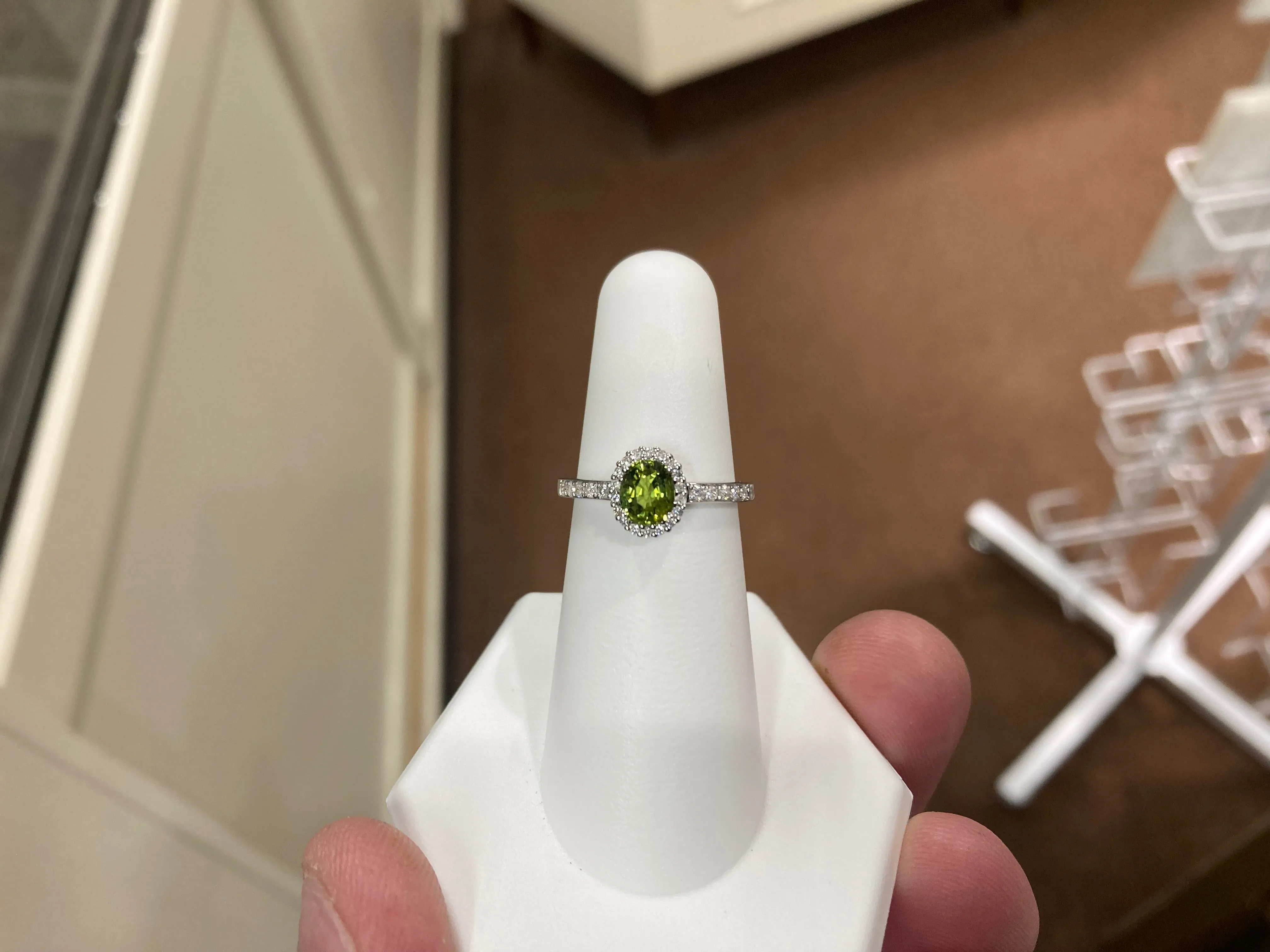 Peridot And Diamond White Gold Ring