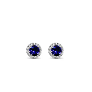 Purple Sapphire & Diamond Halo Stud Earrings